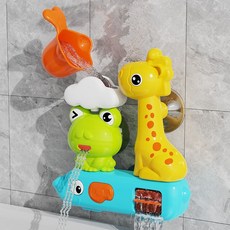 寶寶洗澡玩具嬰兒童浴室戲水泡澡小青蛙轉轉樂吸盤花灑水車男女孩, 1個, 藍色-小青蛙轉轉樂戲水玩具【含盛水勺+吸盤】:1個