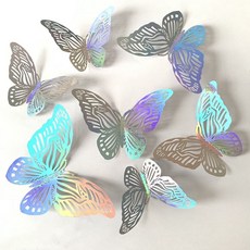 炫彩銀色鏤空紙3D立體蝴蝶牆貼 客廳臥室牆面裝飾創意貼紙, 炫彩C款 12衹