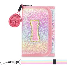 [ 1181123 ] 루치케 여아용 지갑 만 6-8세 8-10세 아동용 이니셜 동전 포켓이 있는 십대 소녀를 위한 귀여운 매직 스티커 포함 소녀 지갑 선물용 핑크 I, [ 1181123 ] 루치케 여아용 지갑, 만 6-8세