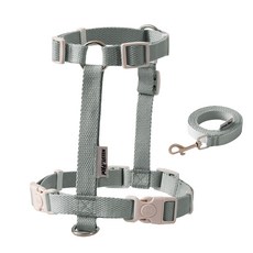 니디포 앞섬방지 H형 강아지 하네스 세트 면소재 하네스+리드줄, 오리지널 그레이 Grey, 1개