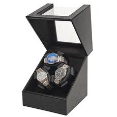 自動上鍊盒 搖錶器 轉錶盒, 1個, 自動上鍊盒-皮革3錶位, 黑色