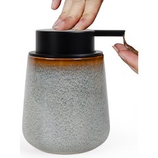 INGOFIN 세라믹 로션 디스펜서 355ML 12온스 모던 가능한 펌프가 주방용 접시 매트 비누 그린 액체 있는 디스펜서 욕실 리필, 핸드 펌프, 가마 글레이즈 그레이 화이트 액체