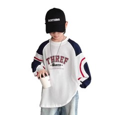 삐삐네옷가게 배색 라글란 화이트 슬리브 티셔츠