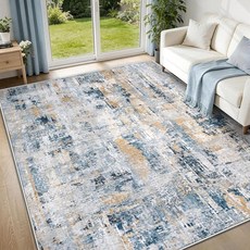 5x7 Area Rugs for Living Room: Washable Modern Abstract Rug Neutral Non-Slip Soft Low-Pile Indoor