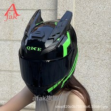 摩托車頭盔3C認證男女款冬季防霧電動機車安全頭盔, 1個, 綠黑武士【透鏡+犄角】:2XL