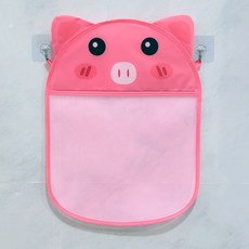 造型浴室收納網袋 黏貼式掛勾 多功能掛袋, 粉小豬(黏貼式掛勾)