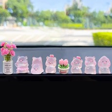 레브하우스 자동차 인테리어 꾸미기 돼지 피규어 소품 8p, 1세트, 투명돼지