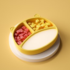 寶寶餐盤嬰兒吸盤式兒童硅膠吸管輔食碗防摔分格盤訓練勺餐具套裝, 1個, 黃色:1個