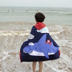 100%純棉兒童浴巾鬥篷 寶寶海邊游泳沙灘浴袍衣 中大童吸水帶帽