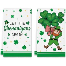 QIONG MENG 성 패트릭의 날 주방 타월 45.7 x 66cm(18 x 26인치) 레프리콘 요정 주방 접시 타월 핸드 타월 계절 휴일 기념일 실내 욕실 장식 2개 세트