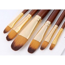 黃鋁管六支套組彩繪筆︱圓筆 橢圓筆 斜筆 平筆 咖啡筆桿 畫筆 油畫筆 彩繪筆 尼龍畫筆 水彩筆︱麥手作, 1個