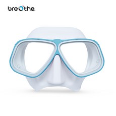 breathe 潛水面鏡，舒適貼合，低容積設計，鋼化玻璃鏡片，多色可選, 白藍