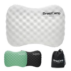 BreezCamp 공기 주입식 캠핑 베개 여행용 블로우 업 에어 목 요추 지지 초경량 컴팩트 야외 하이킹 배낭여행 자동차 해변 비행기 수면 필수품 그린, 화이트.