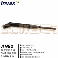 祥昌電子 Invax AN92 無線網路天線 2.4G 5dBi SMA公頭母針/公頭公針, 1個, 公頭母針 (黑色)