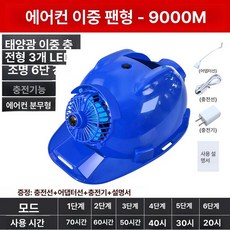 태양열 헬멧 야외 쿨링 쿨러 건설현장 모자 선풍기, 1개, 블루 9000