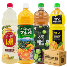 [한번에먹자] 1.5L 과일음료 4종 혼합세트 ( 갈아만든배 + 제주감귤 + 매실 + 망고 ) 업소용 가정용 사무실음료 당구장 노래방 식자재 과즙음료, 4개