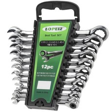 LOPEIZ 로페이즈 72기어라쳇랜치 스패너세트 12PCS 공구 스페너 셋트 라쳇 렌치 별렌치 8~12 라쳇 1세트라쳇 렌치 라쳇렌치 라쳇 공구 스파나세트 깔깔이 스패너 세트, 1세트