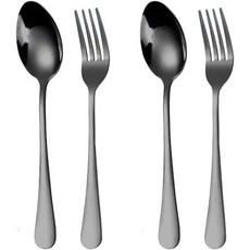 일본 직배송 스테인리스 스틸 소재의 스푼 포크 커틀러리 세트 식기세척기 사용 가능 디저트 과일 파스타 수프용 서양식 4피스 2인용 광택 블랙 마감