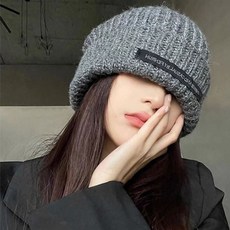 라벨 여성 비니 방한 겨울 털모자 보온 니트 모자 yek+6337rK