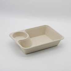 [50개 단품 포장] 펄프 종이 2칸 사각 용기 샐러드 도시락 테이크 아웃 박스 크라프트, PET 전용 뚜껑 (50개)