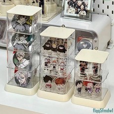 吧唧盒 吧唧收納盒 立牌谷子 周邊桌面手辦盲盒 展示架 收納透明 亞克力, 1個, 旋轉分層收納盒-二層【隔板可拆卸】