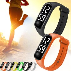 프리소 초경량 LED 건강 방수 스포츠 손목 시계 밴드형, 블랙+오렌지