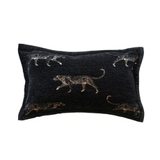 북유럽 스타일 자카드 자수 쿠션 커버 거실 소파 쿠션 커버 침실 침대 옆 쿠션 커버, 30*50cm[솜 미포함], 검은 바탕의 원시 표범