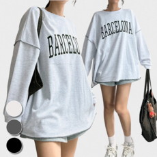 핏몬 빅사이즈 55~110 바르 남녀공용 오버핏 박스 롱 맨투맨 티셔츠 [국내생산]