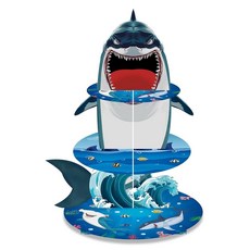 Zliisang 상어 컵케이크 스탠드 여름 바다 생일 파티 장식 3단 디저트 케이크 테이블 디스플레이 상어 생일 베이비 샤워 파티 장식