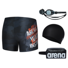 (국내정품) 아레나 다크 브러쉬 사각 블랙 실리콘 수모 수경 손가방 세트 / 2부 수영복