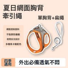夏日網面胸背牽引繩 透氣不悶熱, S【6-12斤】 × 橙拼灰+灰色扁繩 × 1個