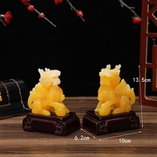 DIU 新款天然玉石小麒麟擺件 家居辦公室桌面裝飾樹脂工藝品擺件, 黃色