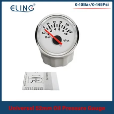 KUS 보트 자동차 오일 압력 게이지 계량기 0-5bar0-75PSI 백라이트 12V 센서 포함 52mm, 06 Digital 0-10bar WS