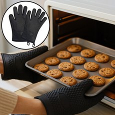 데일블룸 주방 냄비 오븐장갑 실리콘장갑, 1세트, 시크블랙