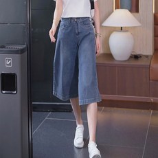 여성용 데님 6부 바지 여름 캐주얼 반바지 스트레이트 핏 루즈핏 하이웨이스트 슬림핏 얇은 7부 바지