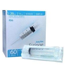 정림 멸균 관장용 세정용 일회용주사기 60 ml/cc 의료용 개별포장, 20개, J-ES-60