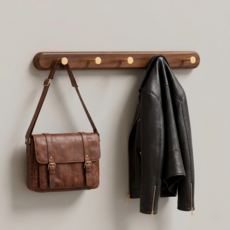 무타공 월넛 원목 벽걸이 옷걸이 5구 황동 후크 현관 가방걸이 코트랙, 1개, 월넛 / 골드