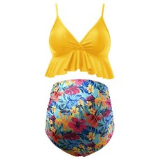 임산부수영복 임산부래쉬가드 태교여행 빅사이즈 수영복 출산 수영복 세트 2 피스 하이 웨이스트 프릴 여