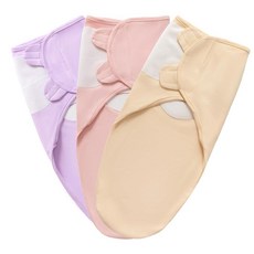 신생아 놀라움 방지 침낭 만화 프린트 순면 아기 속옷 0-6개월 아기 착용 가능한 담요 사계절 범용 (다크 핑크+살구+퍼플), 다크 핑크+살구+퍼플
