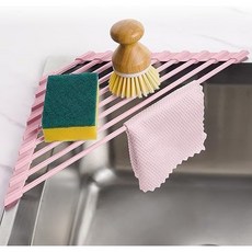 Tomorotec투모로텍 작은 삼각 롤업 접시 건조대 싱크대 모서리용 실리콘 코팅 스테인리스 스틸 프레임 다용도 오버더싱크 주방 배수기 및 공간 절약 보관용 정리함블랙, Pink, 1개