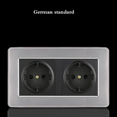 12 3 갱 웨이 밝은 스위치 벽 소켓 Led 브러시 스테인레스 스틸 프랑스어 독일 영국 전기 AC 90 250V, 07 Double German socket