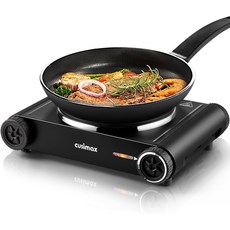 쿠시맥스 핫 플레이트 1500W 전기 7.4 주철 조리대 단일 버너 스토브 상단 온도 조절 블랙, Triple Infrared
