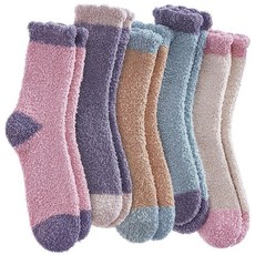 SDBING 여성용 퍼지 양말 부드럽고 포근하고 푹신한 따뜻한 슬리퍼 양말 겨울 플러시 극세사 가정용 수면 양말 하트 5쌍, 혼합 단색 5쌍