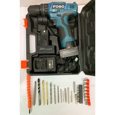 FOGO 鋰電充電電鑽 附塑膠手提盒及鑽頭套筒組 雙速正反轉, 1個, 衝擊鑽 25V 電量液晶款_雙電池