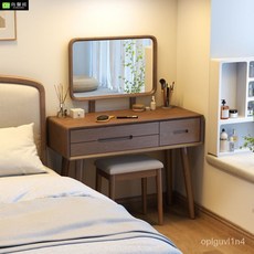 尚馨閣全實木化妝桌北歐簡約臥室小戶型帶鏡子環保梳妝臺 LH2U, 原木色,梳妝台80cm+妝凳