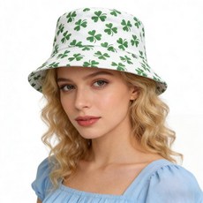 성 패트릭의 날 버킷 모자 유니 어부 햇빛 차단 접이식 하트 토끼풀 캡 여성용 남성용 화이트. 미디엄-라지 122842, 화이트