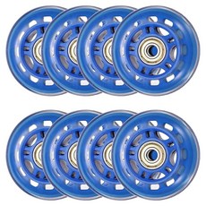 YELARXI 베어링이 있는 인라인 스케이트 휠 야외 및 실내 롤러 스케이트 휠 인라인 스케이트 교체품 (64mm 8팩 블랙 투명) 스쿠터용, YELARXI 베어링이 있는 인라인 스케이트 휠 실외, 블루