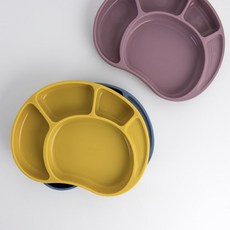 4칸 미니 실리콘 식판 안밀리는 간식 앞접시 밥그릇, 옐로우, 1개