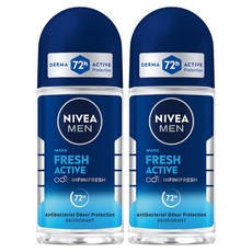 니베아 남성용 프레시 액티브 48H 롤 온 데오드란트, 2개, 50ml
