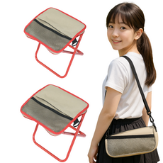 엠에스마켓트 1+1 초경량 휴대용 접이식의자 낚시 캠핑 크로스백 웨이팅 놀이공원대기의자, 1세트, 레드1+1